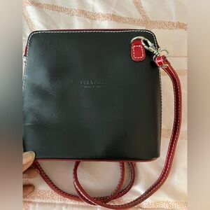 Vera Pelle Made in Italy, leather, Crossbody, black & red